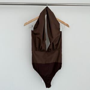 Kimberly Taylor Bodysuit Womens Medium Brown Halter V Neck Surplice Top